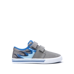 Supra Kids STACKS II VULC VELCRO Low Top Shoes Grey/Blue Flame/white | US-34633